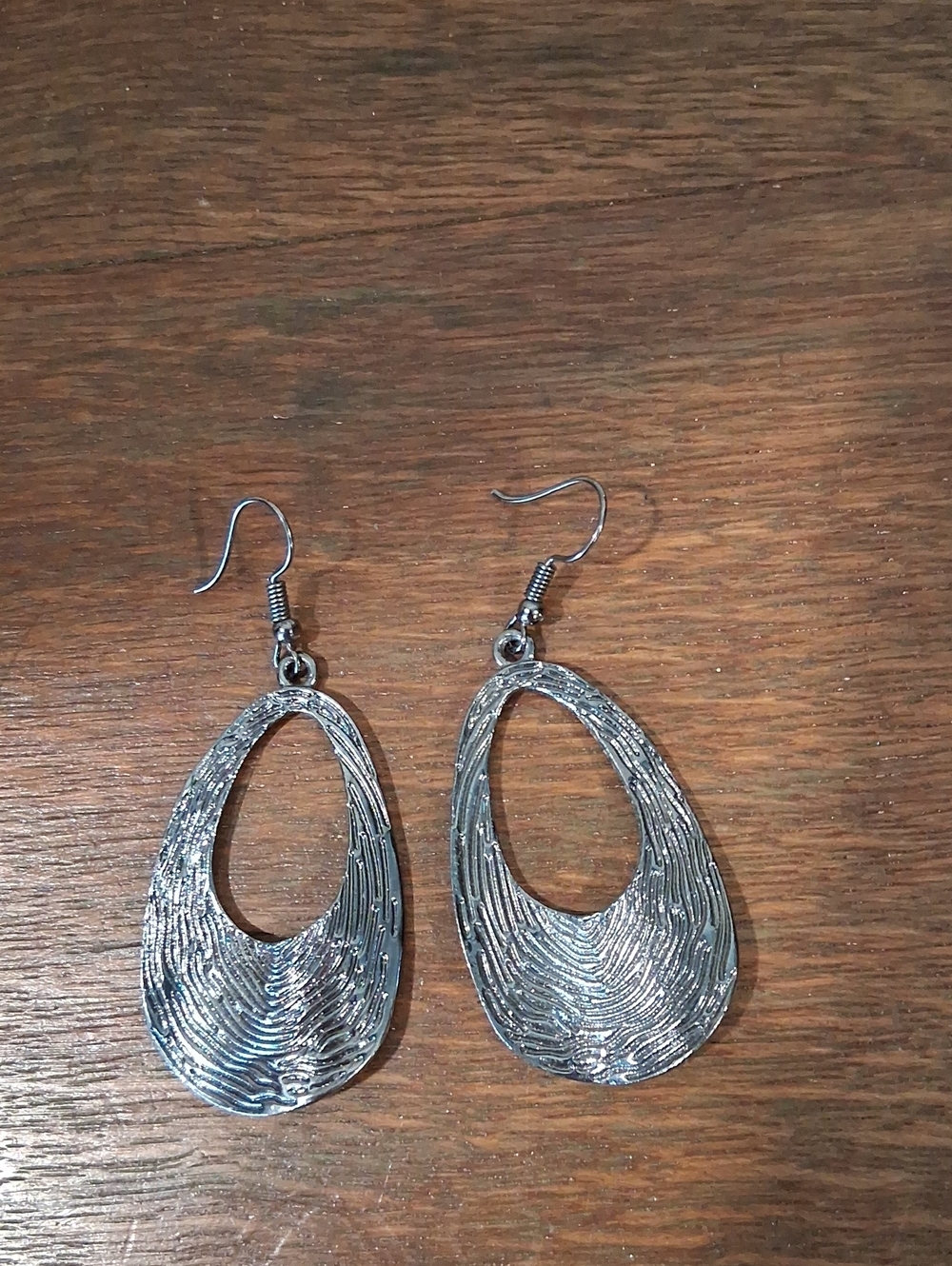 Silvertone Textured Teardrop Dangle Earrings - Women Jewelry